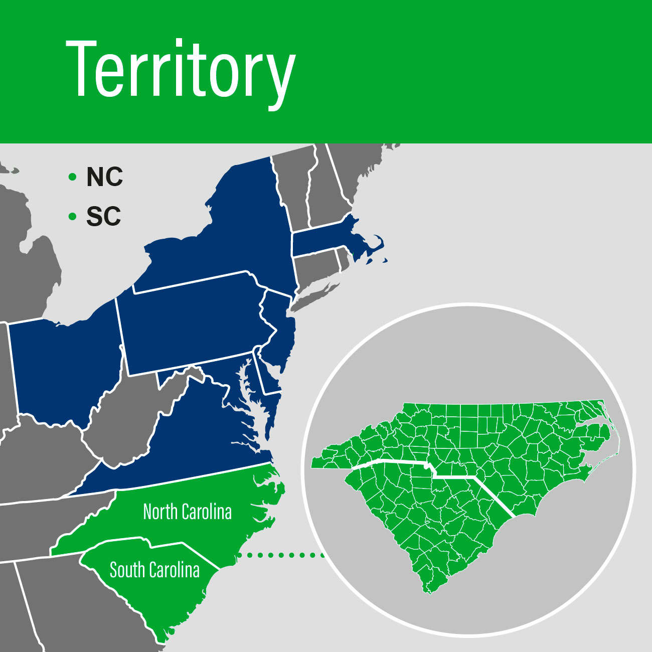 Territory Map highlighting North Carolina and South Carolina